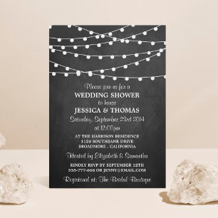 Modern String Lights On Chalkboard Wedding Shower Invitation