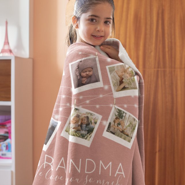 Modern String Lights Photo Collage Fleece Blanket (Creator Uploaded)