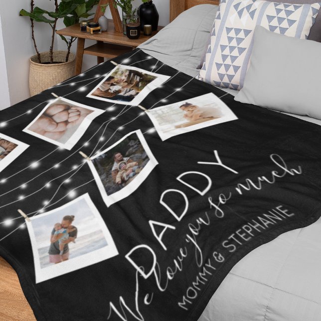 Modern String Lights Photo Collage Fleece Blanket (Creator Uploaded)