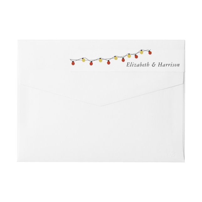 Modern String Lights, Red & Gold Wedding Wrap Around Label (Back)