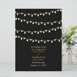 Modern String Lights, White & Gold Wedding Programme