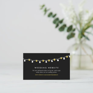 Modern String Lights, White & Gold Wedding Website Enclosure Card