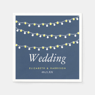 Modern String Lights, Yellow & White Wedding Napkin