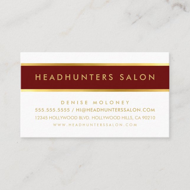 MODERN STRIP band simple stylish dark red gold Business Card (Front)