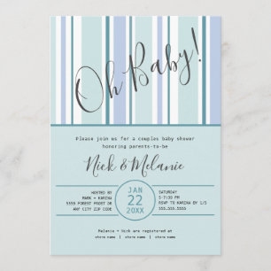 Modern stripe baby shower with diaper raffle invitation
