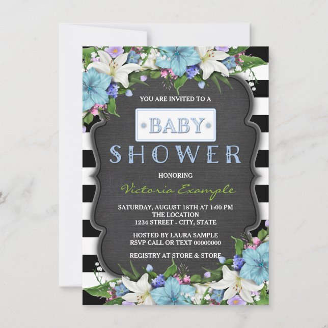 Modern Stripe Boys Chalk Baby Shower Invitation (Front)