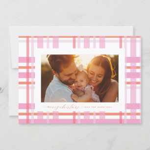 Modern Stripe Christmas Colourful Plaid Photo Holiday Card