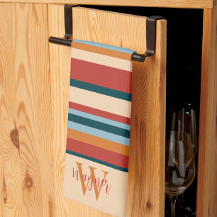 Modern Stripe Custom Monogram Initial Name Tea Towel