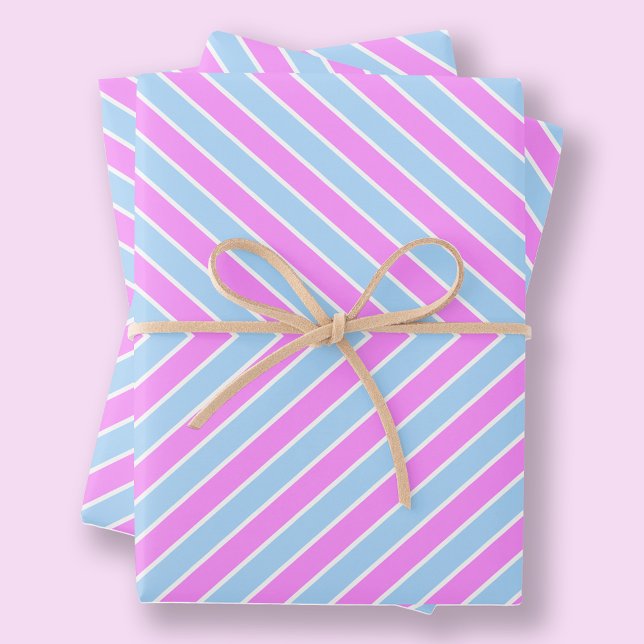 Modern Stripe Cute Light Blue Pastel Pale Pink  Wrapping Paper Sheet (Creator Uploaded)