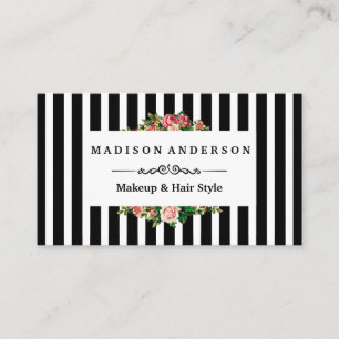 Modern Stripe Floral Business Card