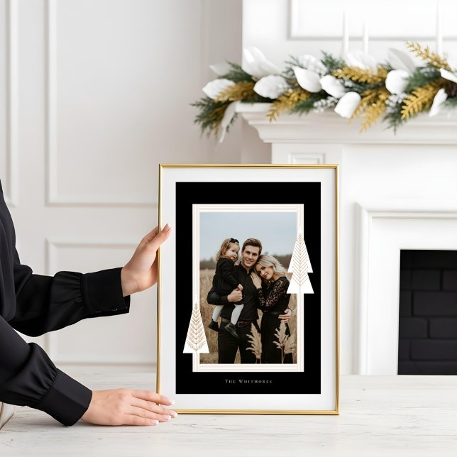 Modern Stripe Frame Evergreen Christmas Tree Photo Poster (Modern Stripe Frame Evergreen Christmas Tree Photo Poster)