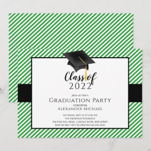 Modern Stripe Grad Cap Graduation Party  Invitatio Invitation