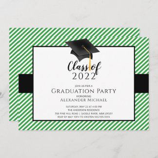 Modern Stripe Grad Cap Graduation Party Invitatio Invitation