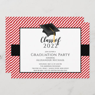 Modern Stripe Grad Cap Graduation Party Invitatio Invitation