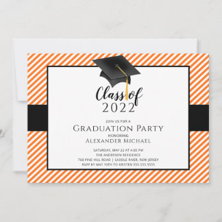 Modern Stripe Grad Cap Graduation Party Invitatio Invitation