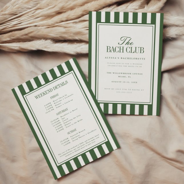 Modern Stripe Green Bachelorette Weekend Itinerary Invitation (Creator Uploaded)