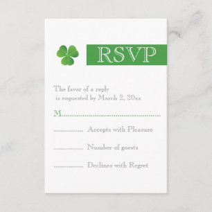 Modern stripe & green clover Irish wedding RSVP