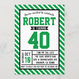 Modern Stripe Green Male 40th Birthday Invitation
