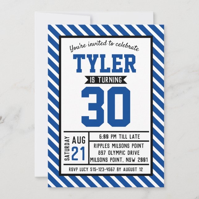 Modern Stripe Male 30th Birthday Invitation (Front)