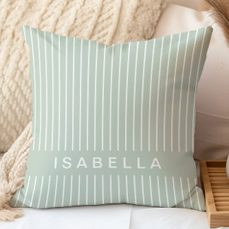 Modern Stripe Minimal Sage Green Personalised Name Cushion
