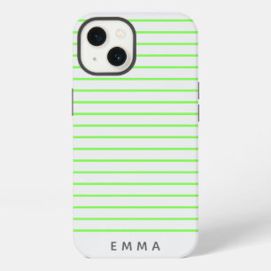 Modern Stripe Neon Lime Green Funky Trendy Name iPhone 13 Case