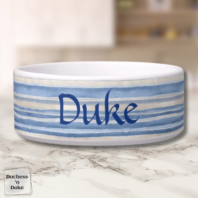 Modern Stripe Pattern in Blue and Beige Pet Bowl (Modern Stripe Pattern in Blue and Beige Pet Bowl)