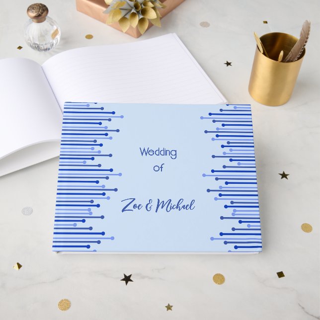 Modern stripe pattern on pale blue  guest book (Front Open)