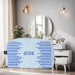 Modern stripe pattern on pale blue personalised dopp kit