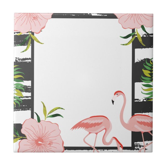 Modern Stripe Pink Flamingo Tile (Front)