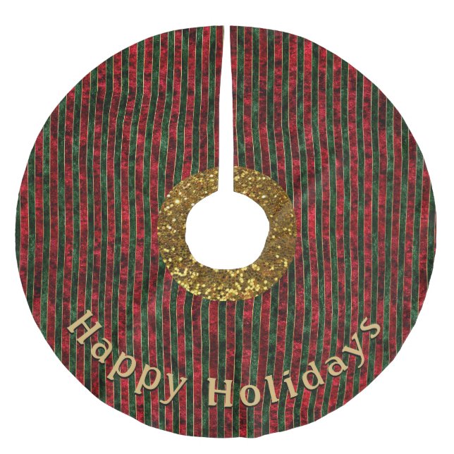 Modern Stripe Red Green Pattern Personal Message Brushed Polyester Tree Skirt (Front)
