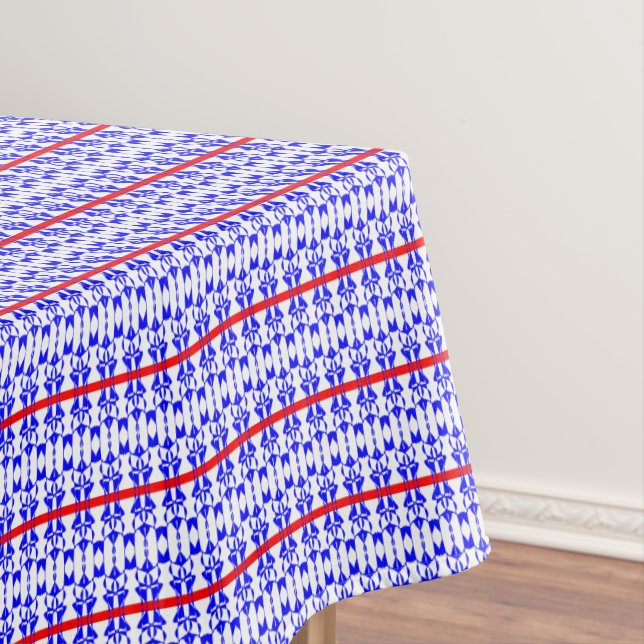 Modern Stripe Red White Blue Bold Stylish Pattern Tablecloth (In Situ)
