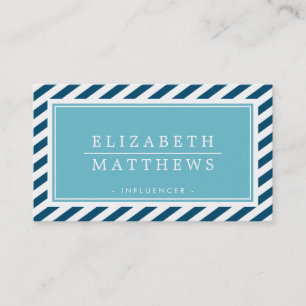 MODERN STRIPE stylish border navy aqua white Business Card