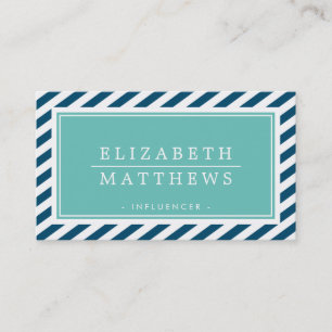 MODERN STRIPE stylish border navy jade white Business Card