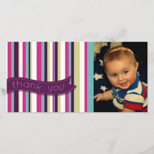 Modern Stripe Thank You Baby Birthday Photocard