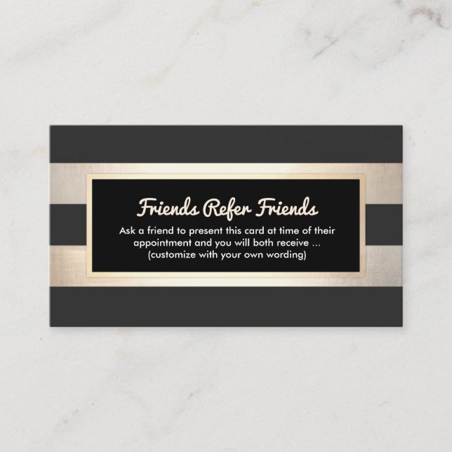 Modern Striped Black and FAUX Gold Foil Referral (Front)