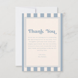 Modern Striped Blue Boy Baby Shower Party Thank You Card