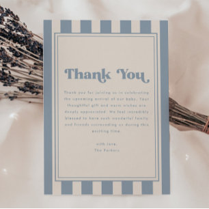 Modern Striped Blue Boy Baby Shower Party Thank You Card