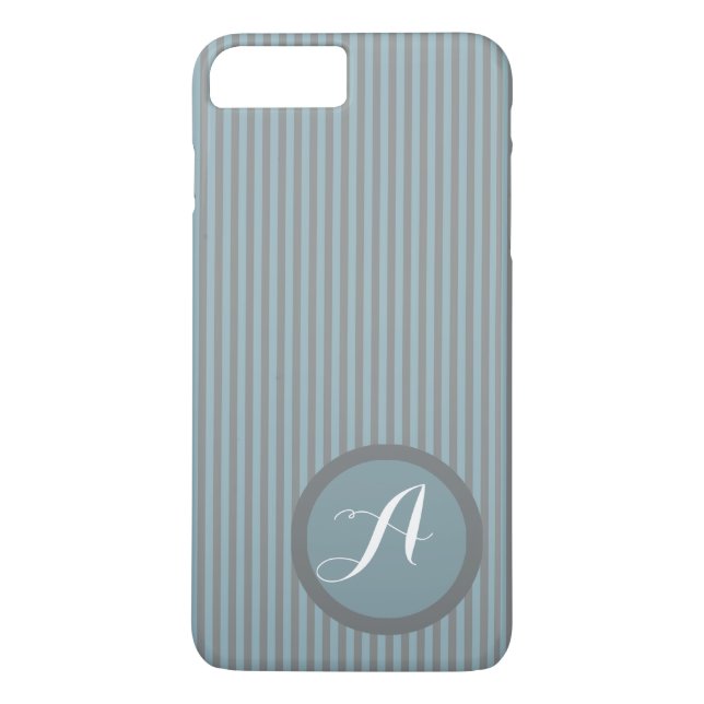Modern Striped Blue Monogram Phone Case (Back)