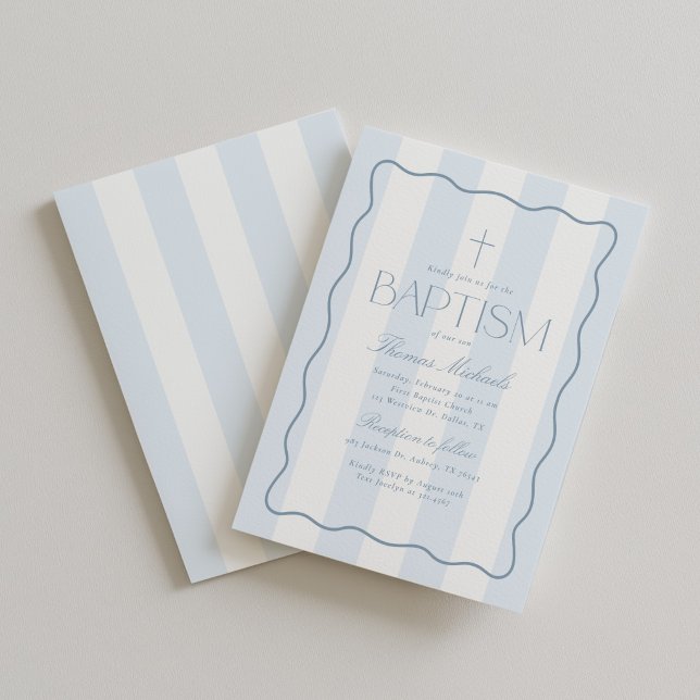 Modern Striped Boy Baptism Invitation (Creator Uploaded)