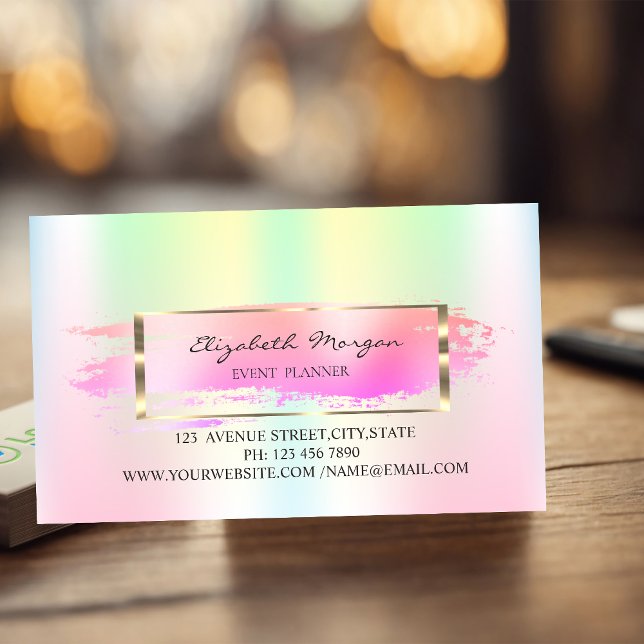 Modern Striped,Brush Stroke,Gold Frame Iridescent Magnetic Business Card (Creator Uploaded)