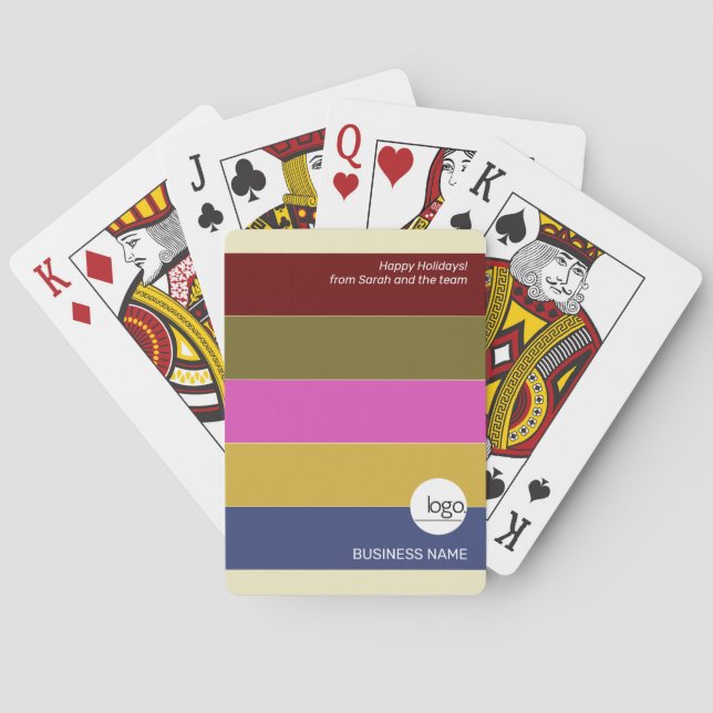 MODERN STRIPED BUSINESS COMPANY LOGO CLIENT GIFT PLAYING CARDS (Back)