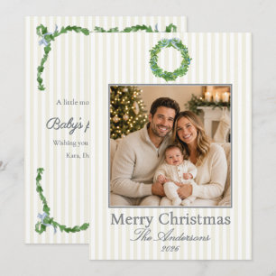 Modern Striped Christmas Baby Announcement Card