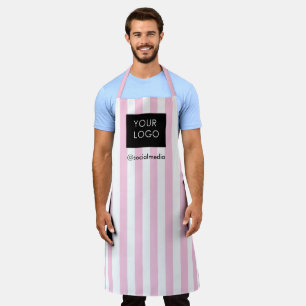 Modern Striped Custom Business Logo Pink White Apron