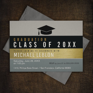 Modern Striped Elegant Graduate . Grad Party Invitation