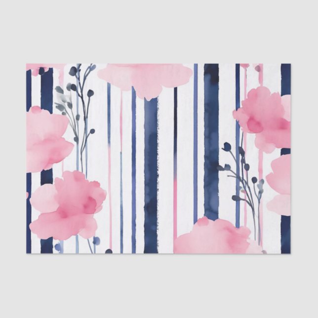 Modern Striped Floral Pattern Tissue Paper (Front)