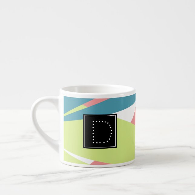 Modern Striped Geometrical Pattern Monogram Espresso Cup (Left)