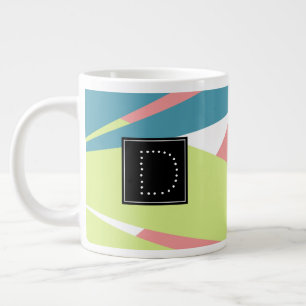 Modern Striped Geometrical Pattern Monogram Large Coffee Mug