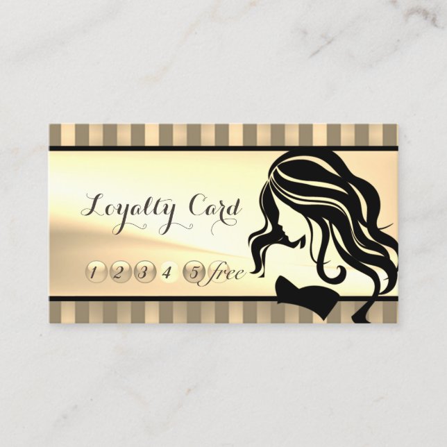 Modern ,Striped,Girl Silhouette   Loyalty Card (Front)
