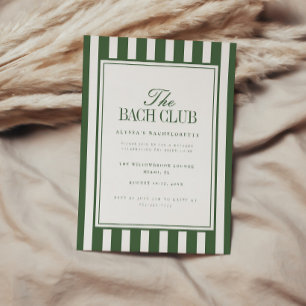 Modern Striped Green "Bach Club" Bachelorette Invitation