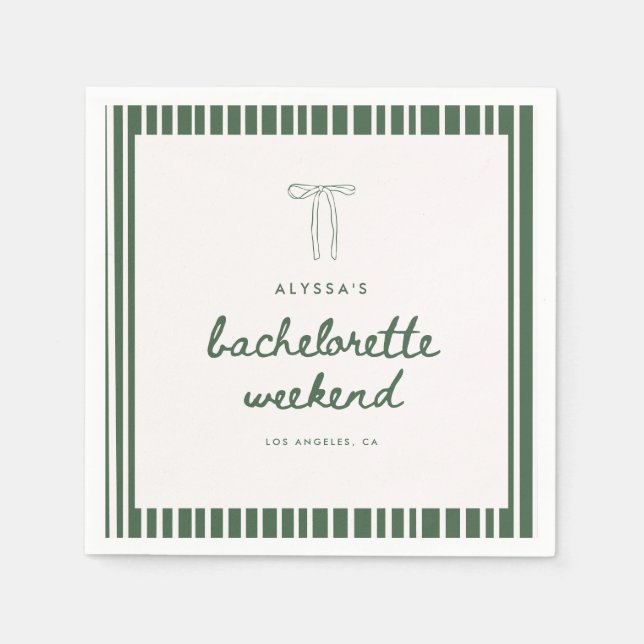 Modern Striped Green Coquette Bachelorette Weekend Napkin (Front)